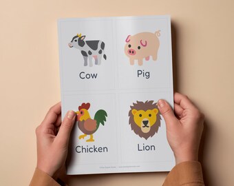 Animal Flashcards Printable | Toddler Vocabulary Words | Preschool Learning Activity (PDF Download)