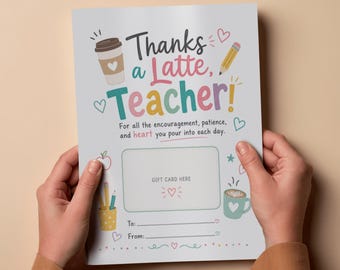 Afdrukbare cadeaukaarthouder voor leraren – bedankkaart voor koffie (digitale download)