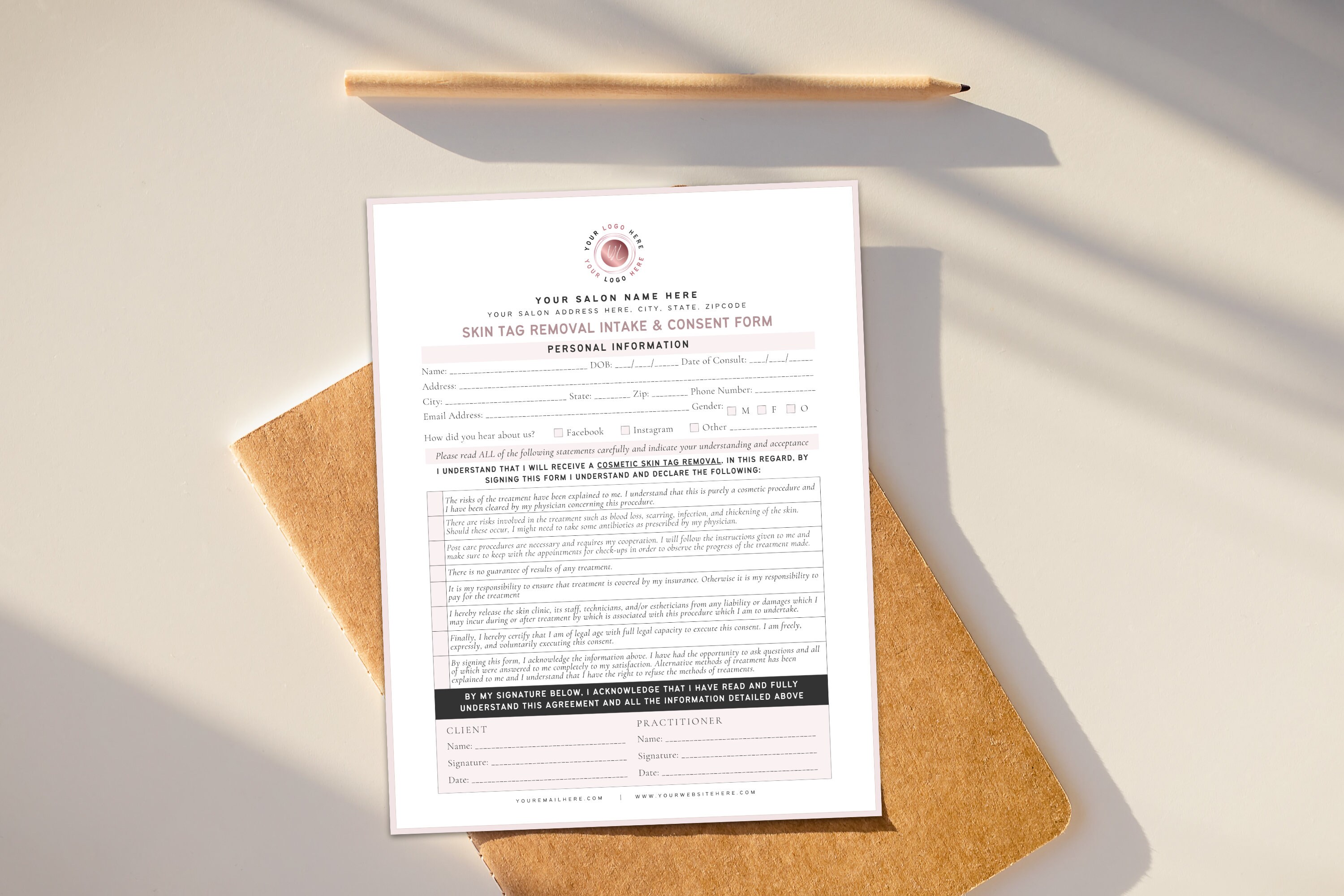Skin Tag Removal Intake Form Canva Templates Consultation Etsy
