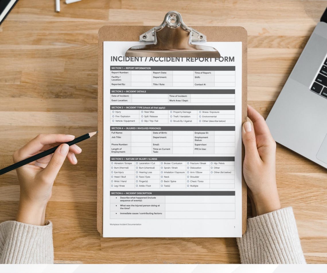 Incident Report Form, Accident Documentation Template, Workplace ...