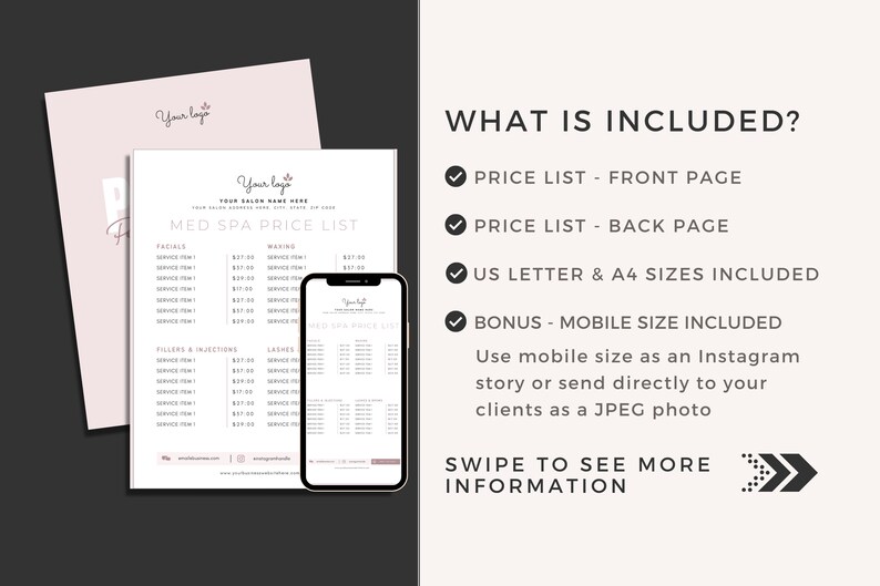 Med Spa Salon Price List Template Editable Canva Design (digital