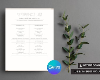 Reference List | Canva Template | Minimalist Reference List Template | Customizable Reference List Design | Professional Job Application