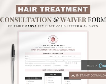 Hair Treatment Consultation Form: Salon Intake Template (Canva Editable)