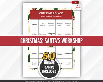 Santa's Workshop Bingo Card - Christmas and Holiday Game - Family Celebration Activity
