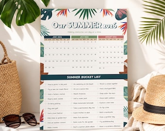 Bucketlist-kalender zomer 2026, planner voor gezinsactiviteiten (afdrukbaar 24 x 36, canvassjabloon)