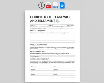 Codicil naar testament en testament | Sjabloon wijzigingsvoorstel (pdf, Google Documenten, Word)