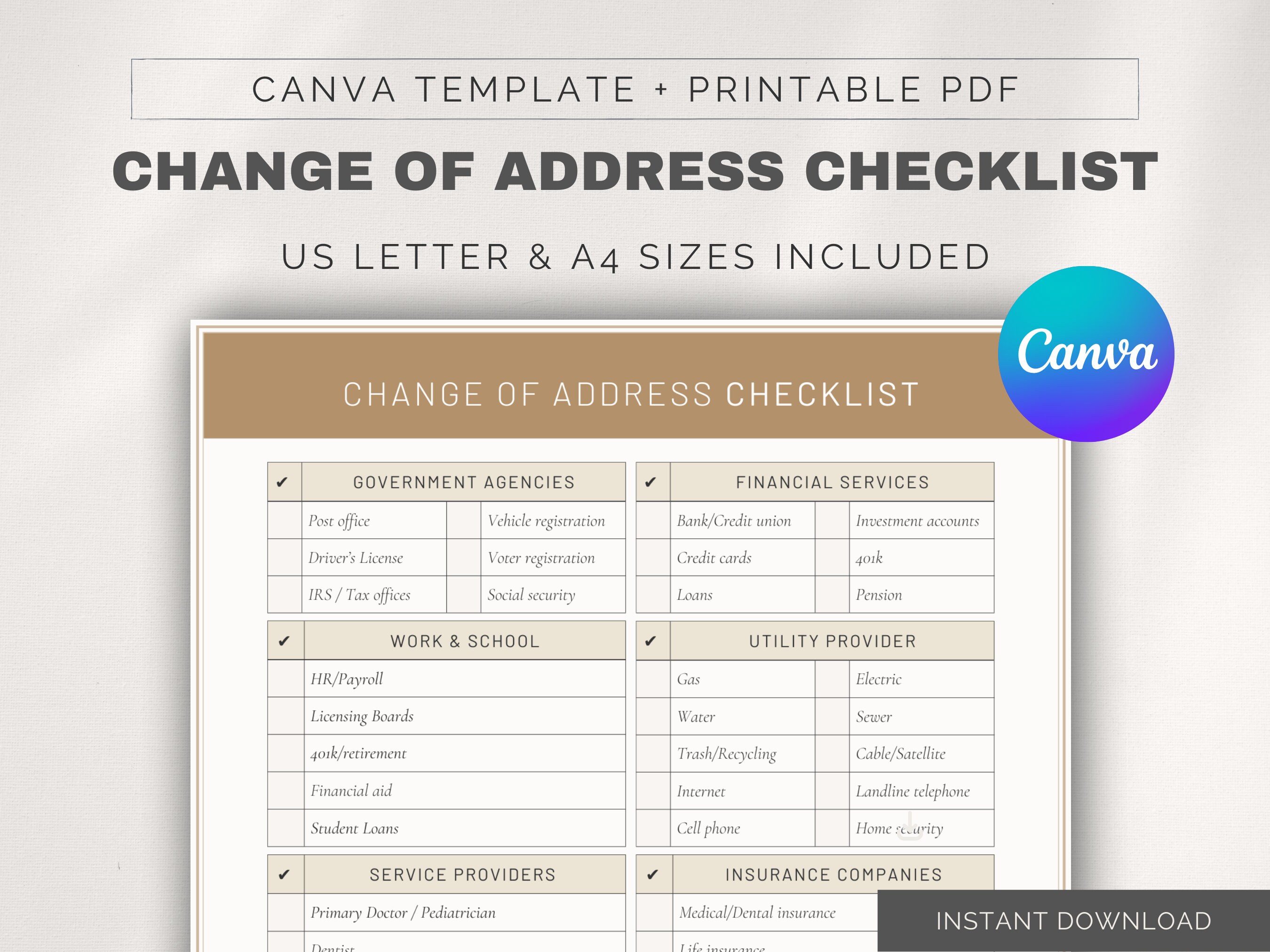 Change of Address Checklist Printable Editable Canva Etsy Hong Kong