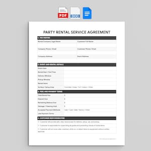 Party Rental Service Agreement Template (Google Docs, Word, PDF)