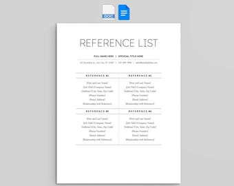 Plantilla de lista de referencias profesionales / Formulario de solicitud de empleo / Complemento para currículum profesional (Google Docs, Word)