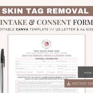 Skin Tag Removal Intake Form | Canva Templates | Consultation Form | Skin Tag Removal  Intake & Consent Form | Skin Tag Esthetician Forms
