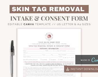 Intagningsformulär för borttagning av hudflikar: Konsultation med hudterapeut, Canva-mall (US & A4)