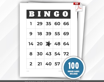 Plantilla de cartón de bingo de 100 piezas: Cuadrícula clásica de 5x5 (Descarga en PDF)