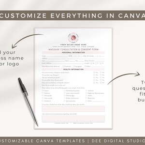Massage Intake Form: Client Consultation, Canva Template (Digital Download) image 3