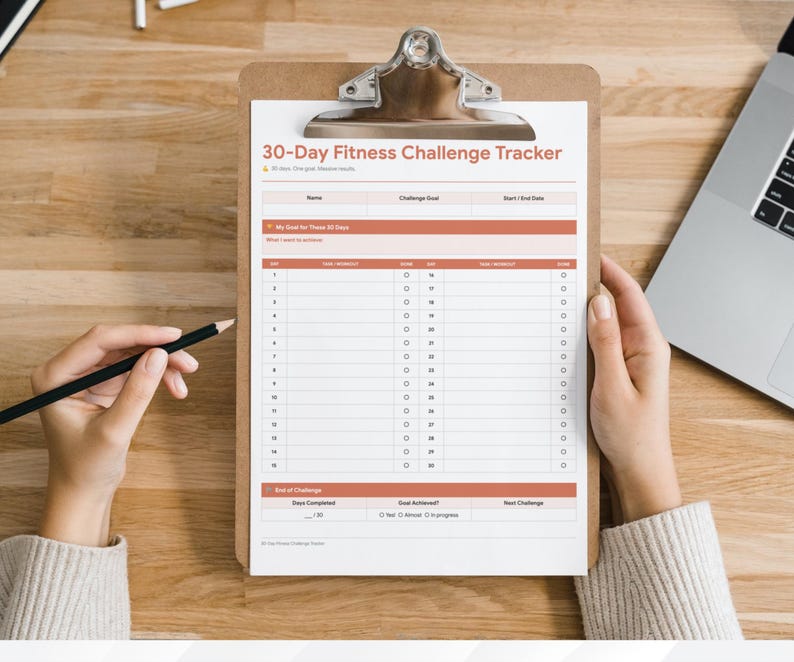 30 Day Fitness Challenge Tracker & Workout Planner (google Docs, Word ...