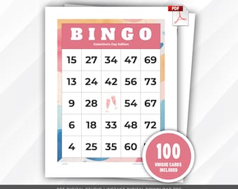 Galentine's Day klassieke bingokaartsjabloon – 100 unieke kaarten (pdf)