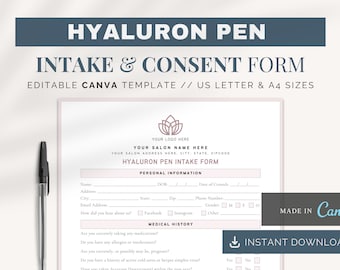 Hyaluron Pen Intake | Canva Templates | Hyaluron Pen Consent Form | Hyaluron Pen Consultation Forms | Hyaluron Pen Filler Editable Forms