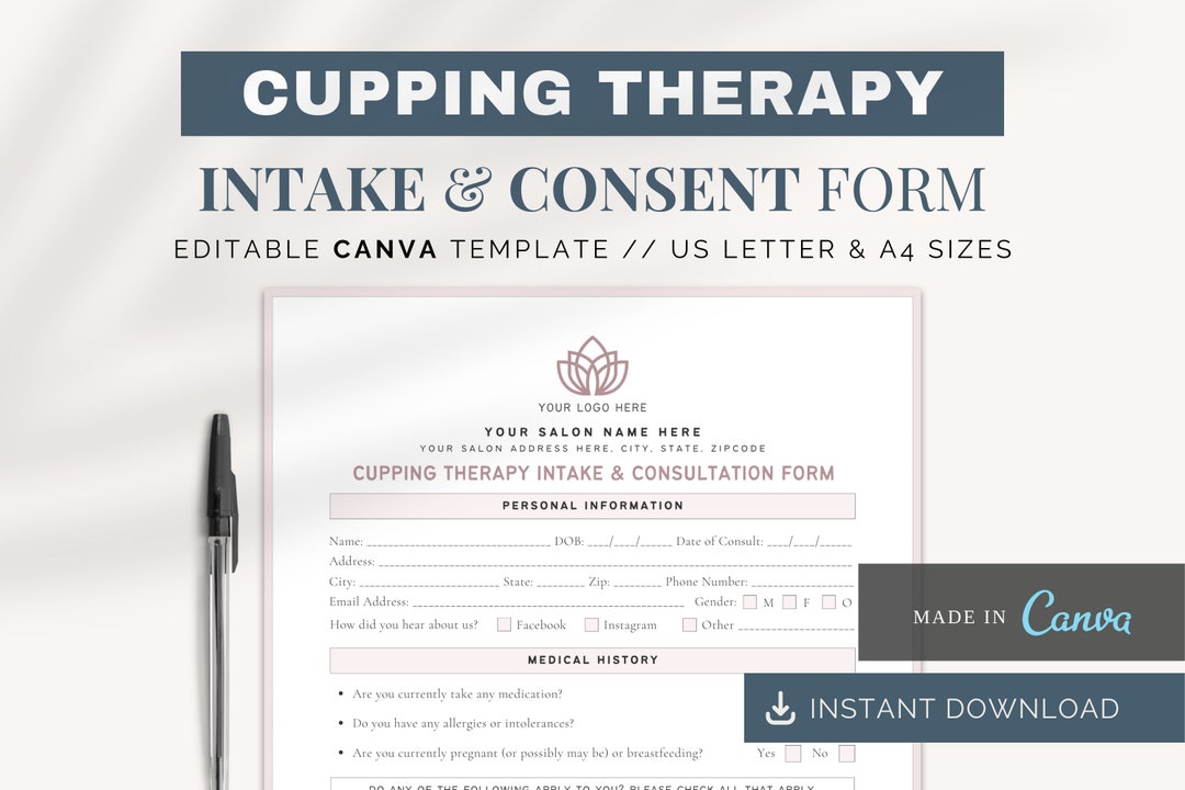 Triangle Cupping Form Cupping Therapy Intake Forms: Client Consultation Canva Template ...