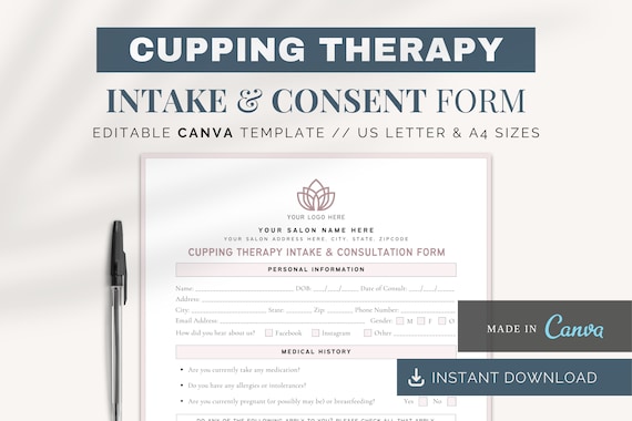 Cupping Therapy Intake Forms: Client Consultation Canva Template (Digital Download)