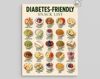 Lista de refrigerios aptos para diabéticos / Guía alimentaria imprimible en PDF y PNG