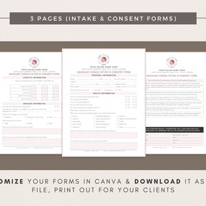 Massage Intake Form: Client Consultation, Canva Template (Digital Download) image 4
