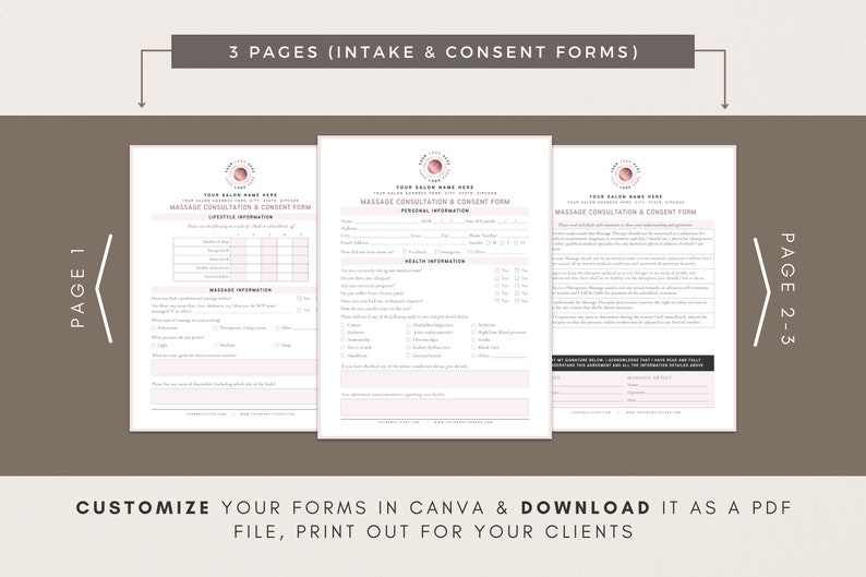 Massage Intake Form: Client Consultation, Canva Template (Digital Download) image 4