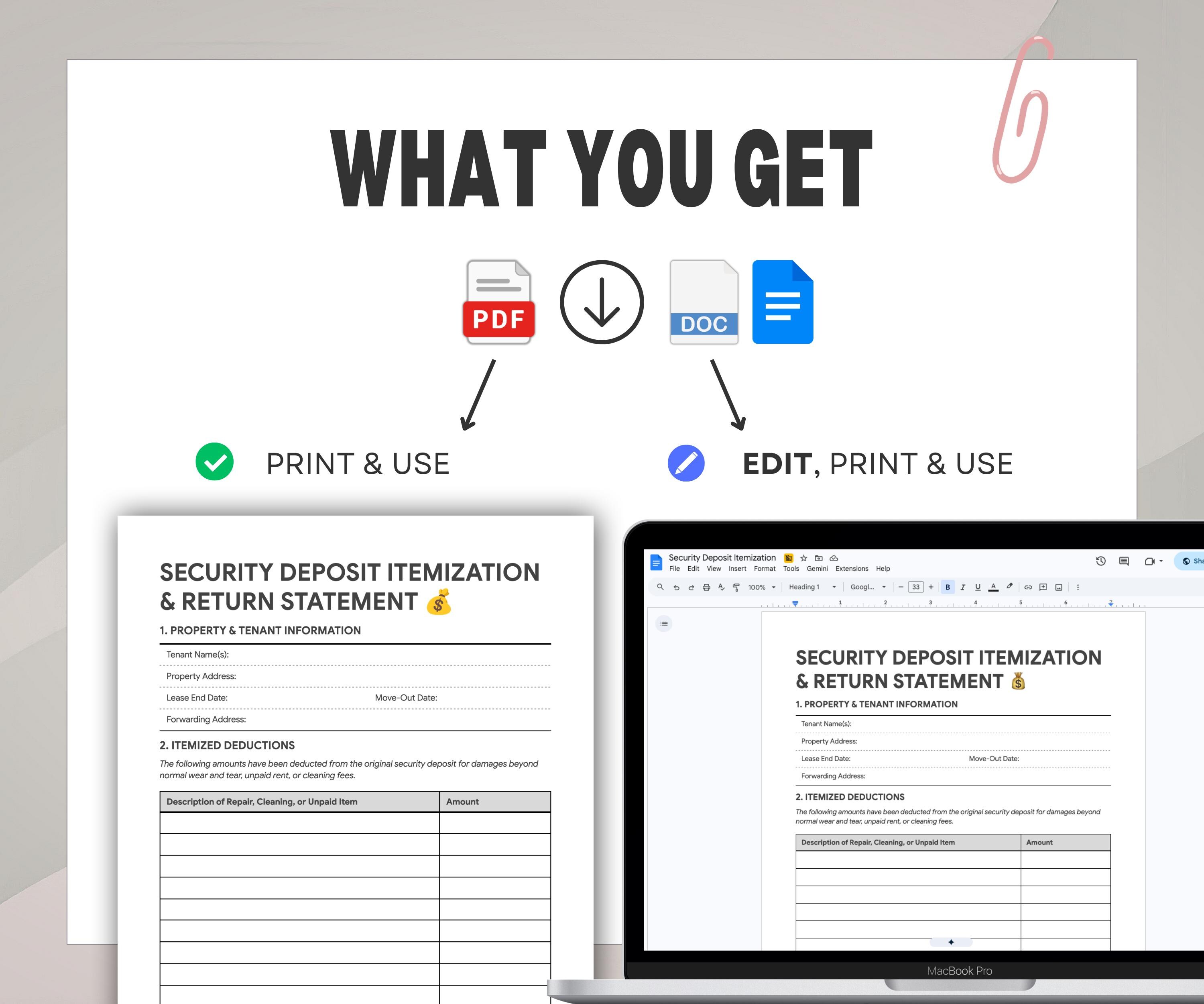 Printable Security Return Form Security Deposit Return Form | Landlord Itemization | Property ...