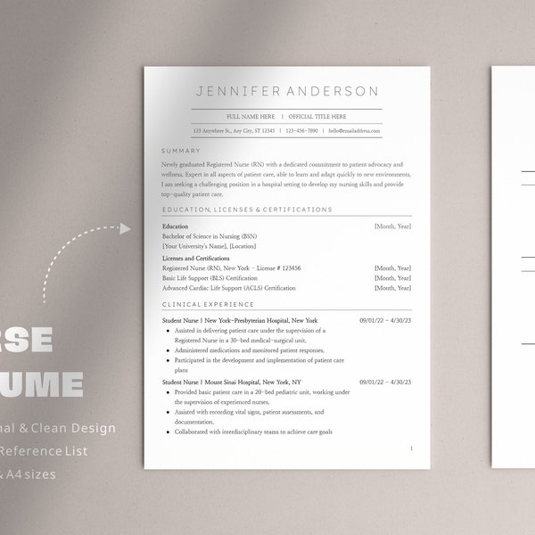 New Grad Nurse Resume | Google Docs Template | Minimalist Nurse Resume Template | Customizable Resume Design | Professional Job Application