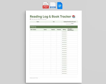 Leeslogboektracker: afdrukbare pdf, bewerkbare documenten (direct downloaden)