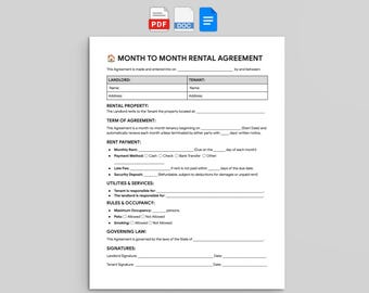 Month to Month Rental Agreement, Editable Tenant Lease Form (Google Docs, Word, PDF)