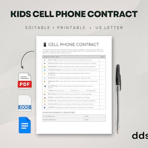 Cell Phone Contract for Kids | Teen Screen Time Agreement (PDF, Google Docs, Word)