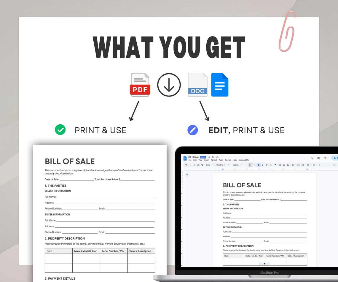 Bill of Document Template, Vehicle Property Receipt, Ownership Transfer ...