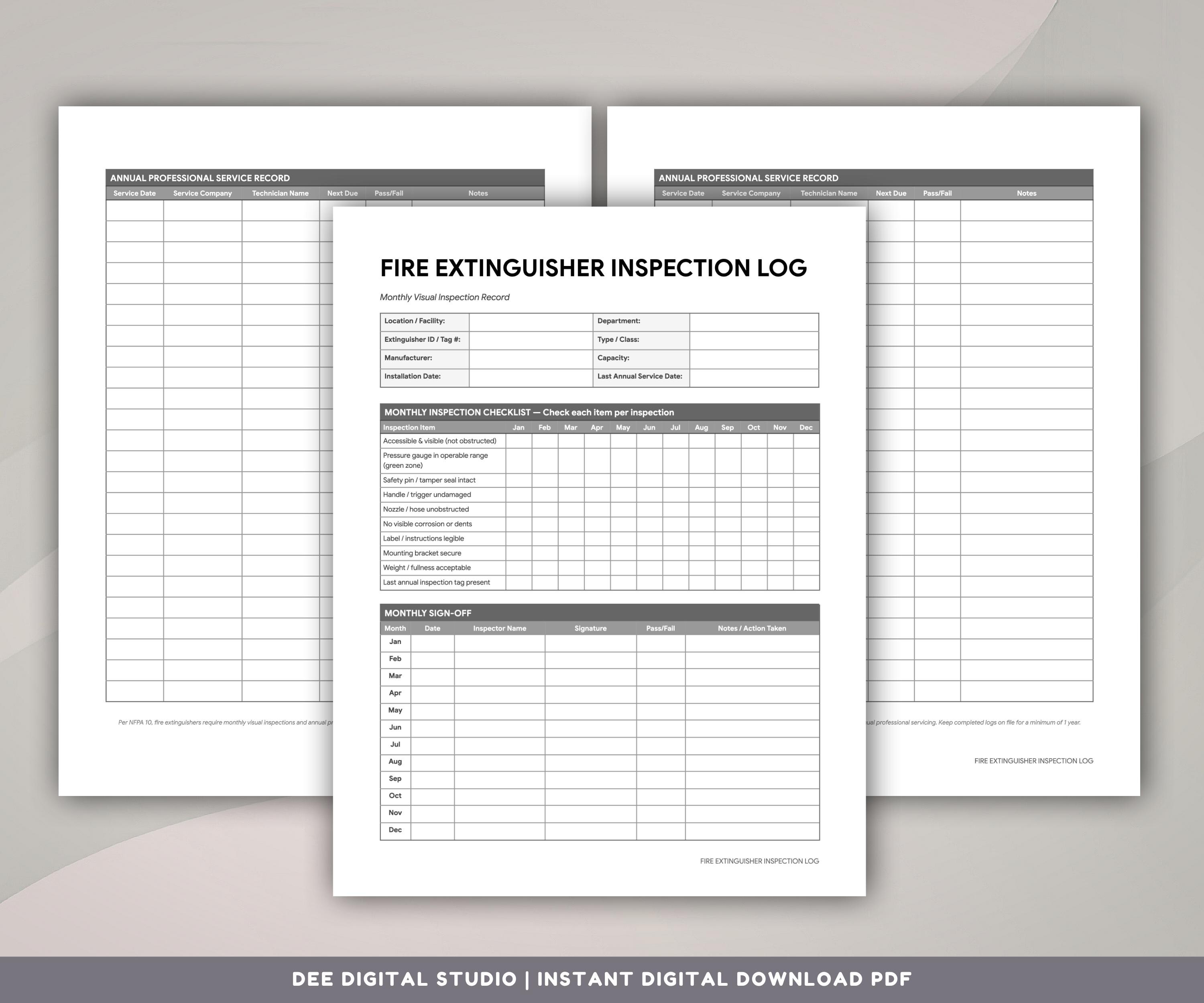 Fire Extinguisher Inspection Log | Safety Compliance & Maintenance ...