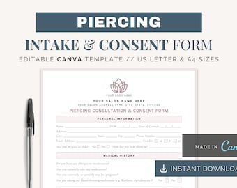 Piercing Intake & Consent Form: Bearbeitbare Canva Vorlage