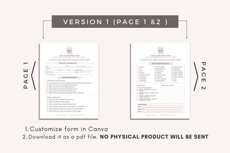 Client Skin Analysis Skincare Plan Editable Canva Template Etsy Australia
