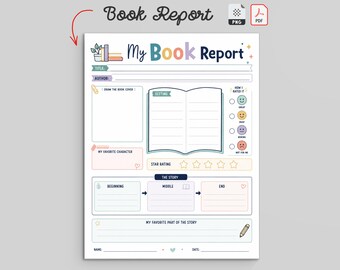 Kids Book Report Worksheet | Reading Comprehension Printable | PDF and PNG
