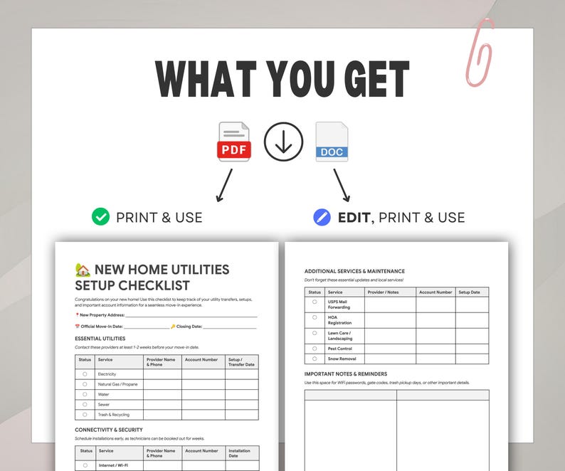 Utilities Checklist Table New Home Utilities Setup Checklist | Moving Planner (PDF, Editable Docs ...