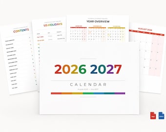 Academische kalender 2026-2027 Afdrukbaar - bewerkbare maandplanner | Pdf-, Word- en Google-documentensjabloon