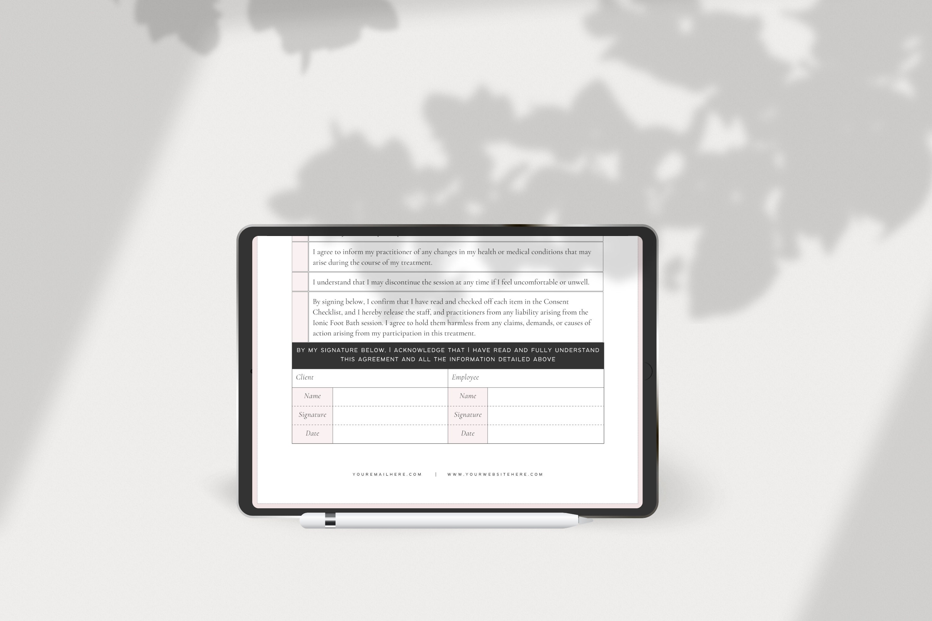 Ionic Foot Bath Intake Canva Templates Foot Detox Consent Postoperative ...