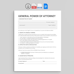 Poder notarial general / Representación legal y autorización financiera (PDF, Google Docs, Word)