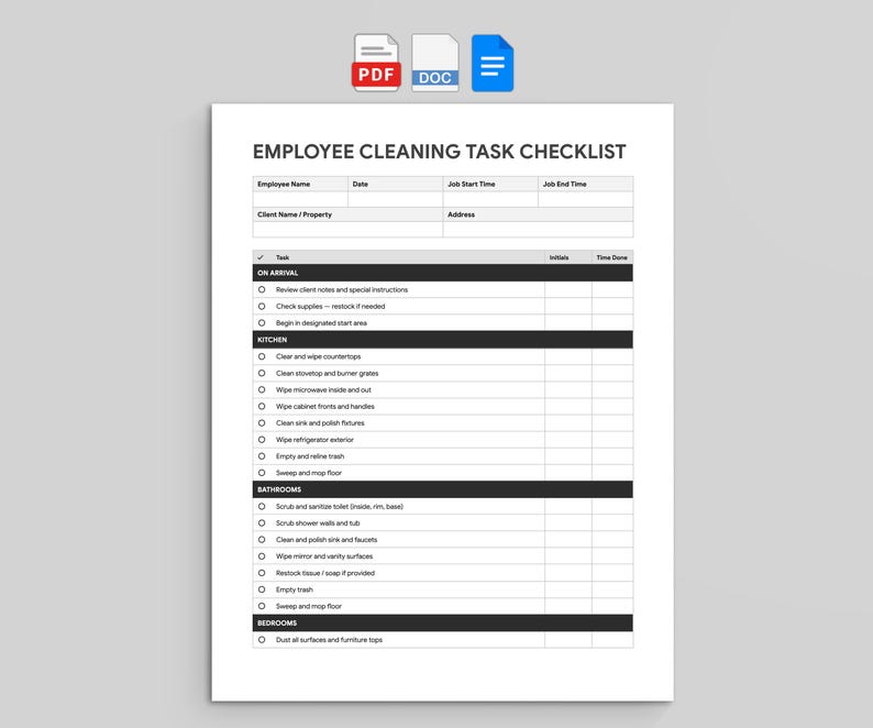 Employee Cleaning Checklist | Housekeeping Quality Control (PDF, Google ...