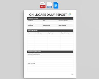 Childcare Daily Report | Daycare Communication Sheet | PDF, Word, and Google Docs