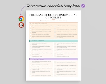 Plantilla interactiva de lista de verificación para la incorporación de clientes freelance (HTML y PDF, descarga instantánea)