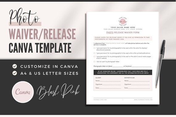 Photo or Video Release Form Photo Waiver Editable Canva - Etsy