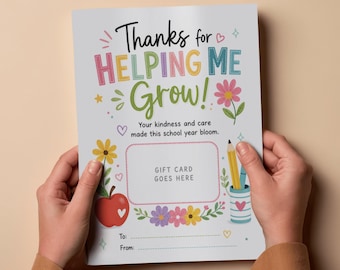 Afdrukbare cadeaukaarthouder voor leraren – bedankkaart (digitale download)