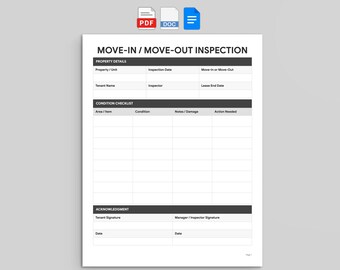 Move-In Move-Out Inspection Form | Rental Property Checklist | PDF, Word, and Google Docs