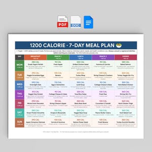 1200 Calorie 7-Day Meal Plan Template (Google Docs, Word, PDF)