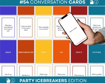 Dinner Party Icebreakers - Printable Conversation Cards - Instant Download PDF