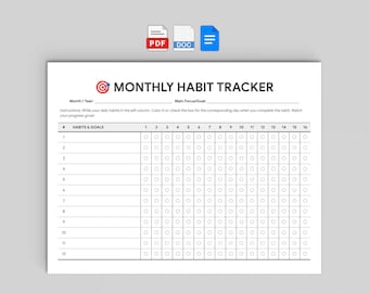 Afdrukbare maandelijkse gewoontetracker | Directe download (pdf, Google Documenten, Word)