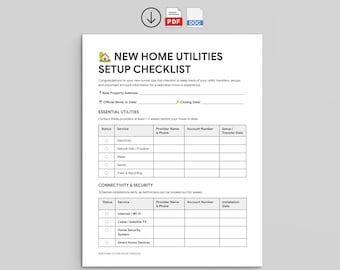 Nieuwe checklist voor installatie van hulpprogramma's | Verhuisplanner (pdf, bewerkbare documenten)