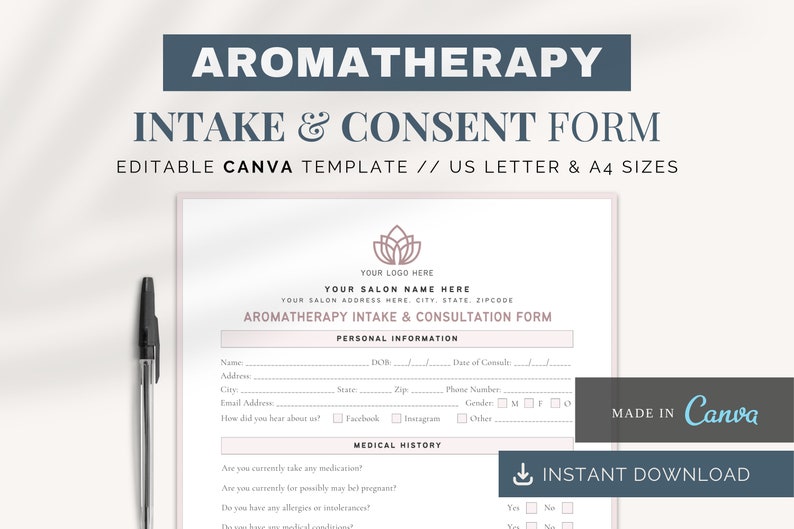 Aromatherapy Intake Form Canva Templates Aromatherapy Consent Form